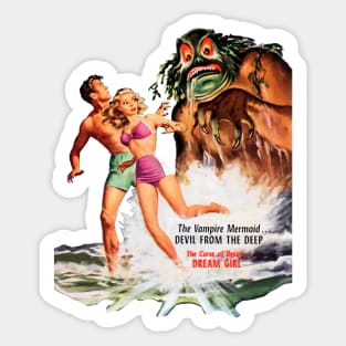 REVISTANGO #49 - The Curse of Desire’s Dream Girl—Beach Lovers Attacked by Green Sea Demon Under Neon Moonlight in 1950s Pulp Fantasy Horror Scene Sticker